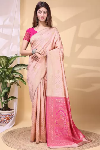 Babypink color weaving jacquard traditional saree with blouse piece