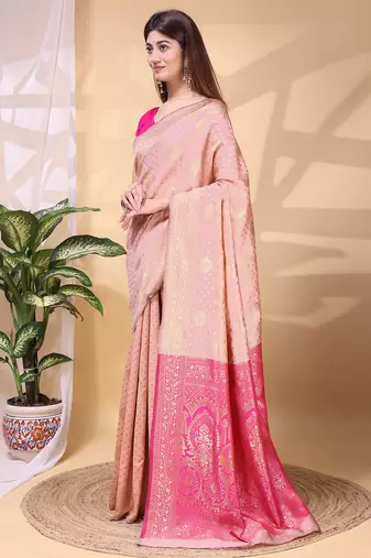 Babypink color weaving jacquard traditional saree with blouse piece