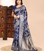 Blue color weaving jacquard traditional saree with blouse piece