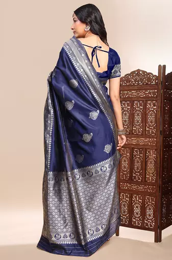Blue color weaving jacquard traditional saree with blouse piece