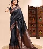 Black color weaving jacquard traditional saree with blouse piece