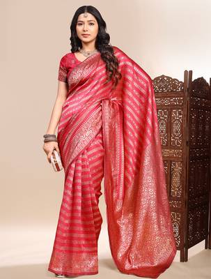 Gajari color weaving jacquard traditional saree with blouse piece 1