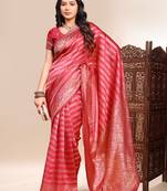 Gajari color weaving jacquard traditional saree with blouse piece