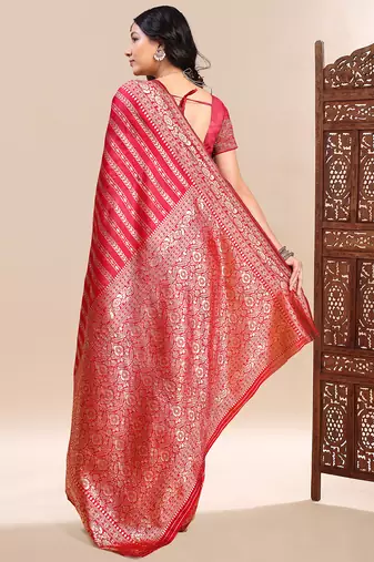 Gajari color weaving jacquard traditional saree with blouse piece
