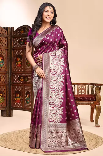 Wine color weaving jacquard traditional saree with blouse piece