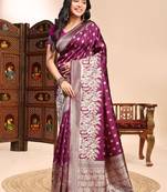 Wine color weaving jacquard traditional saree with blouse piece