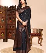 Black color weaving jacquard traditional saree with blouse piece
