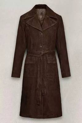 women's genuine suede leather trench coat adjustable belted waist 1