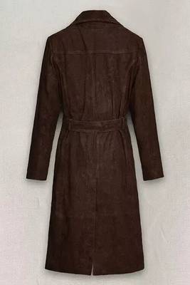 women's genuine suede leather trench coat adjustable belted waist 2