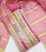 Elegant pink striped embroidered kurta set with dupatta for women