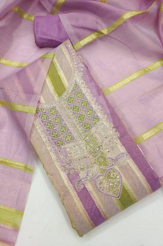 Elegant purple striped embroidered kurta set with dupatta for women
