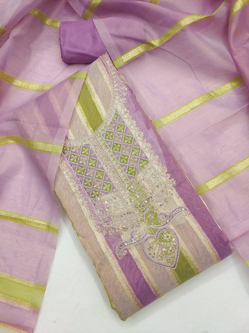 Elegant purple striped embroidered kurta set with dupatta for women