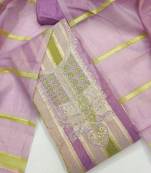 Elegant purple striped embroidered kurta set with dupatta for women