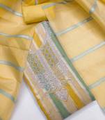 Elegant yellow striped embroidered kurta set with dupatta for women