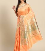 Banarasi silk blend saree in orange colour with meenakari work