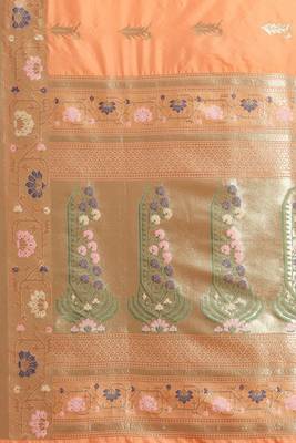 Banarasi silk blend saree in orange colour with meenakari work 4