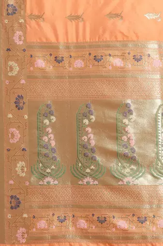 Banarasi silk blend saree in orange colour with meenakari work