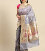 Banarasi silk blend saree in grey colour with meenakari work