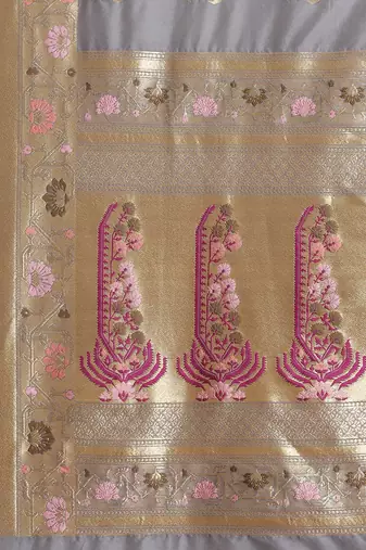 Banarasi silk blend saree in grey colour with meenakari work