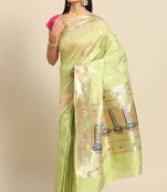 Banarasi silk blend saree in pista green colour with meenakari work