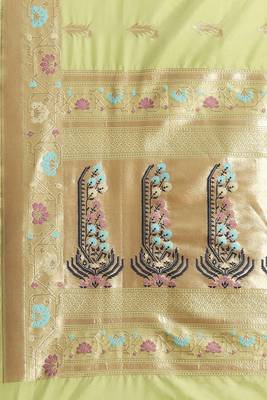 Banarasi silk blend saree in pista green colour with meenakari work 3