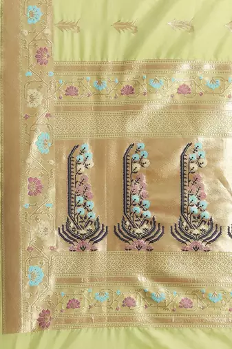Banarasi silk blend saree in pista green colour with meenakari work