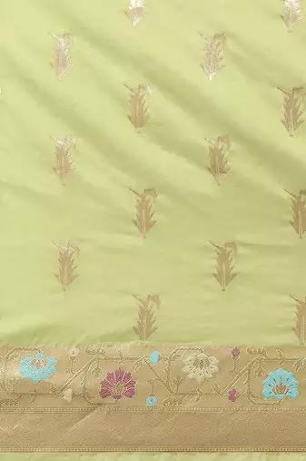 Banarasi silk blend saree in pista green colour with meenakari work