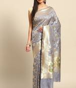Banarasi silk blend saree in grey colour with meenakari work