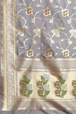 Banarasi silk blend saree in grey colour with meenakari work 4