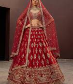 Royal Red Heavy Embroidered Silk Bridal Lehenga Choli With Double Dupatta