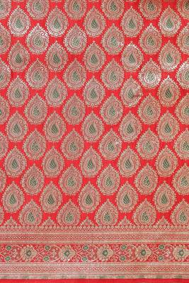 Banarasi silk blend saree in red colour with full brocade zari & meenakari work 3