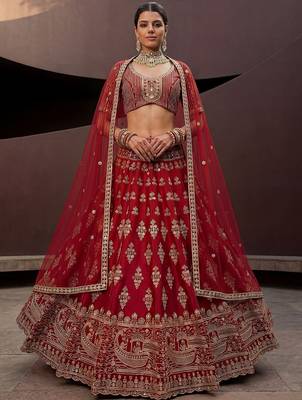 Royal Red Heavy Embroidered Silk Bridal Lehenga Choli With Double Dupatta 3