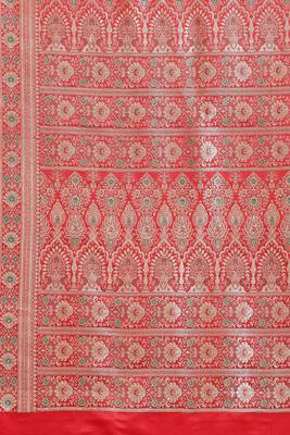 Banarasi silk blend saree in red colour with full brocade zari & meenakari work 4