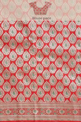 Banarasi silk blend saree in red colour with full brocade zari & meenakari work 5