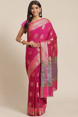 Banarasi silk blend saree in rani pink colour with  zari boota work 1
