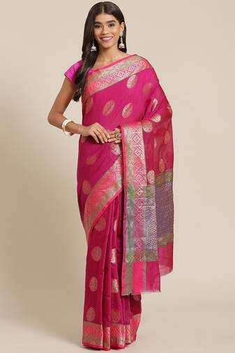 Banarasi silk blend saree in rani pink colour with  zari boota work