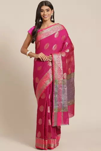 Banarasi semi silk saree in rani pink colour with  zari boota work