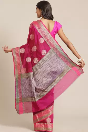 Banarasi silk blend saree in rani pink colour with  zari boota work