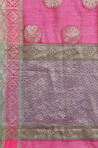 Banarasi silk blend saree in rani pink colour with  zari boota work