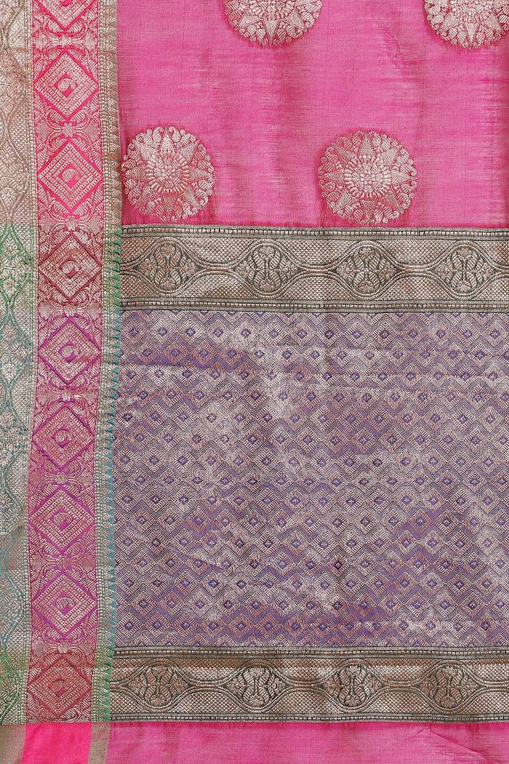 Banarasi silk blend saree in rani pink colour with  zari boota work