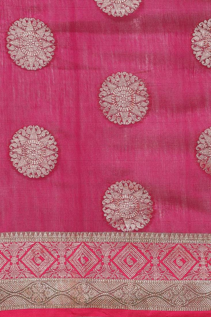 Banarasi silk blend saree in rani pink colour with  zari boota work