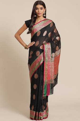 Banarasi semi silk saree in black colour with  zari boota work
