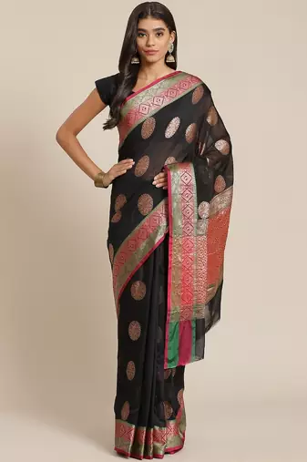 Banarasi semi silk saree in black colour with  zari boota work
