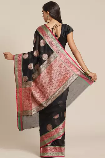 Banarasi silk blend saree in black colour with  zari boota work