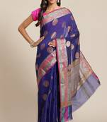 Banarasi silk blend saree in navy blue colour with  zari boota work