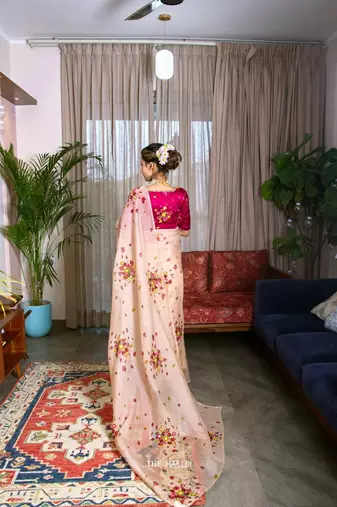 New Soft Tabi Flower Print With Handwork Cut Dana Work Saree With Blouse Set For Women's