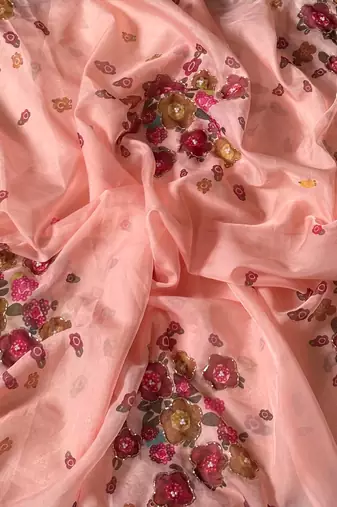 New Soft Tabi Flower Print With Handwork Cut Dana Work Saree With Blouse Set For Women's