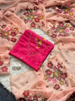 New Soft Tabi Flower Print With Handwork Cut Dana Work Saree With Blouse Set For Women's 6