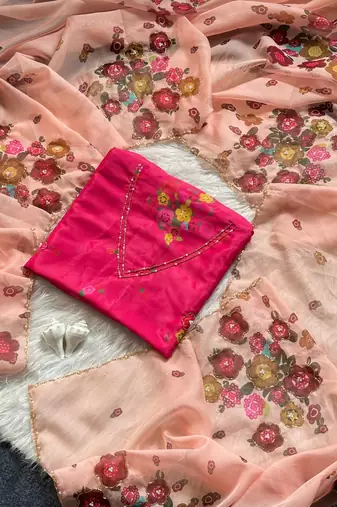 New Soft Tabi Flower Print With Handwork Cut Dana Work Saree With Blouse Set For Women's