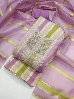 Elegant purple striped embroidered kurta set with dupatta for women 3